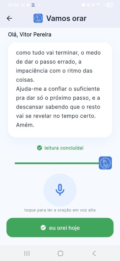 Tela 5 — Valide sua oração